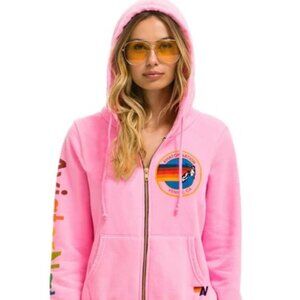 Aviator Nation Pink Hoodie with Rainbow Logo